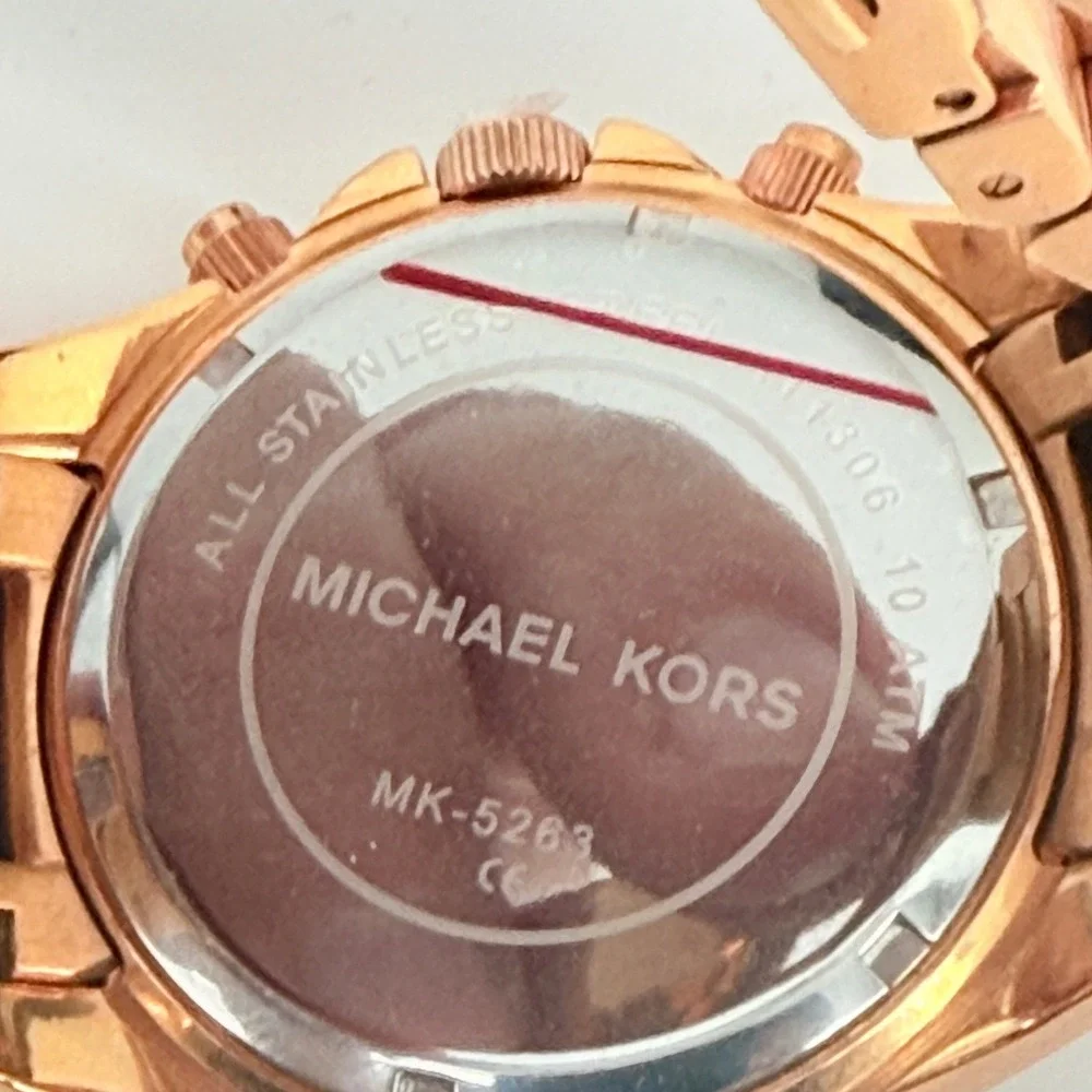 Michael Kors Ritz Chronograph Watch Womens Rose Gold Crystal Bezel *Not Running